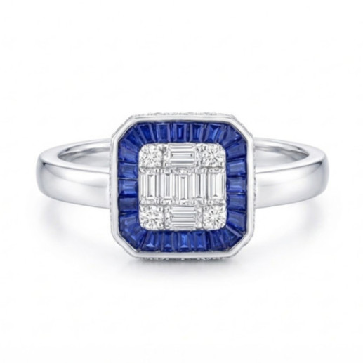 Anillo Zafiros y Diamantes Oro Blanco Square - Anéis de safira