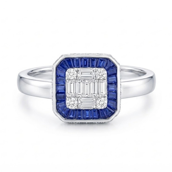 Anillo Zafiros y Diamantes Oro Blanco Square - Anillos de Zafiro