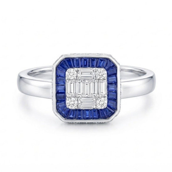Anillo Zafiros y Diamantes Oro Blanco Square - Anéis de safira