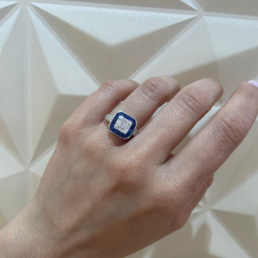 Anillo Zafiros y Diamantes Oro Blanco Square - Anillos de Zafiro 2