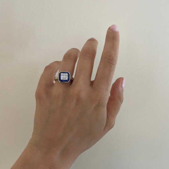 Anillo Zafiros y Diamantes Oro Blanco Square - Anelli zaffiro