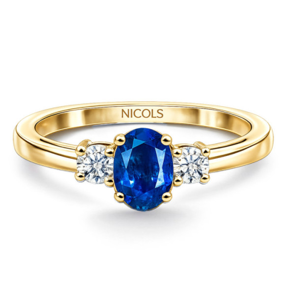 Sapphire and Diamond Three-Piece Ring in Yellow Gold Sunset Oval - Blue Engagement Rings