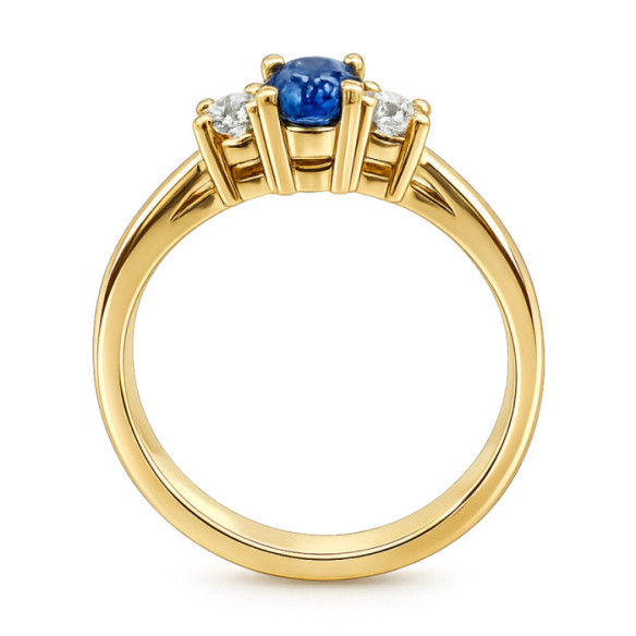 Anillo Zafiro y Diamantes Tresillo Oro Amarillo Sunset Oval - Anelli Blue Commitment