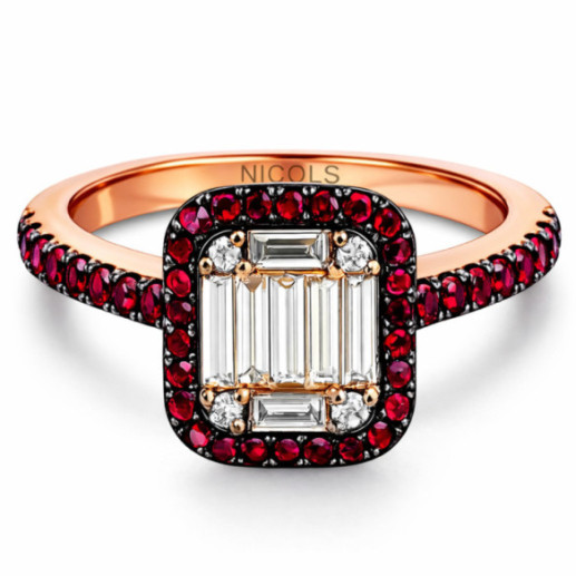 Anillo Rubís y Diamantes Rodio Negro Oro Rosa Pavé - Anelli di rubino