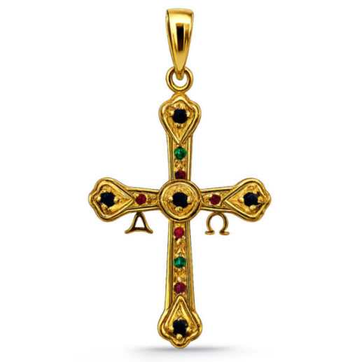 Cruz de Covadonga Esmeralda, Zafiro y Rubí Oro Amarillo 33x23mm - Kreuzungen von Caravaca