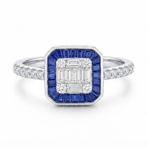 Anillo Zafiro y Diamantes Oro Blanco Square - Anillos de Zafiro