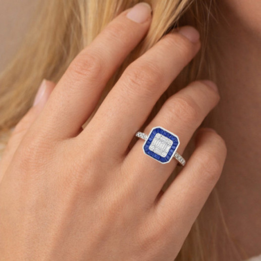 Anillo Zafiro y Diamantes Oro Blanco Square - Anillos de Zafiro 2