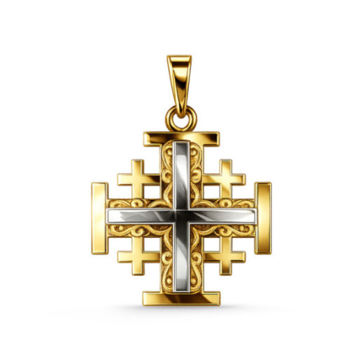 Jerusalem Cross Yellow Gold and White Gold 20x20mm - Crosses