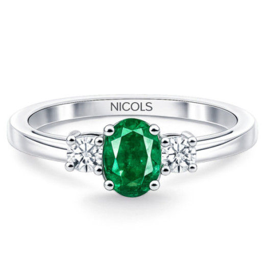Anillo Esmeralda y Diamantes Tresillo Oro Blanco Sunset Oval - Grüne Verlobungsringe