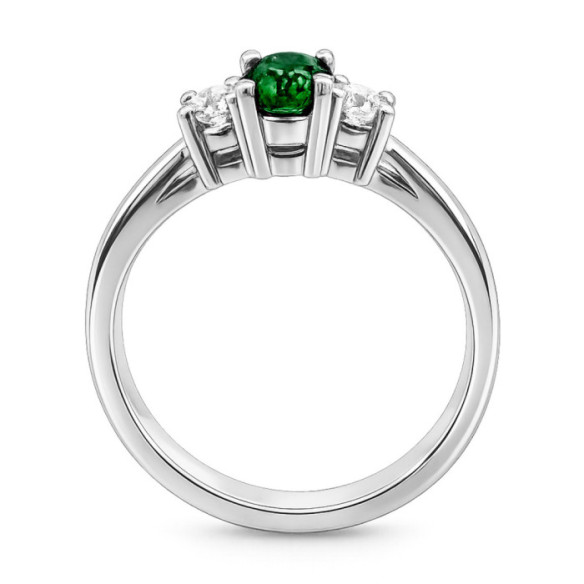 Emerald and Diamond Three-Piece Ring in White Gold Sunset Oval - Green engagement rings