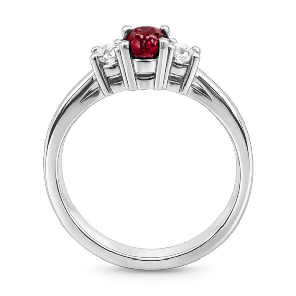 Anillo Rubí y Diamantes Tresillo Oro Blanco Sunset Oval - Anillos de Compromiso Rojo