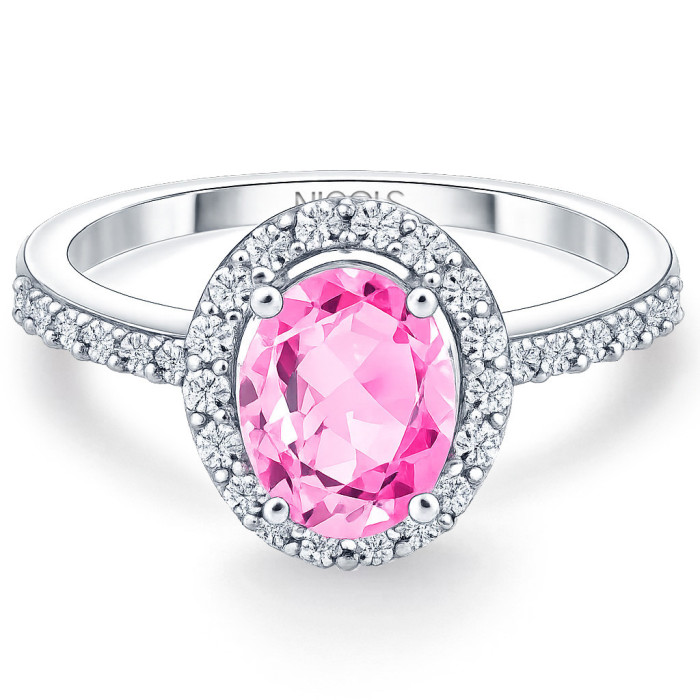 Anillo Zafiro Rosa y Diamantes Oro Blanco Dalia Sunset - Anelli zaffiro