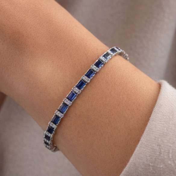Pulsera Diamantes y Zafiros Riviere Oro Blanco Delphina - Pulseras Piedras Color
