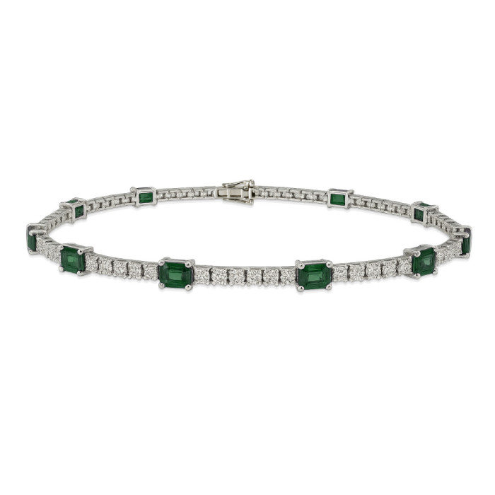 Pulsera Esmeraldas y Diamantes Riviere Oro Blanco Delphina - Pulseras Piedras Color