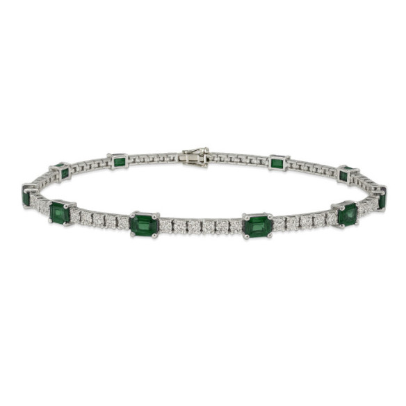 Pulsera Esmeraldas y Diamantes Riviere Oro Blanco Delphina - Pulseras Piedras Color