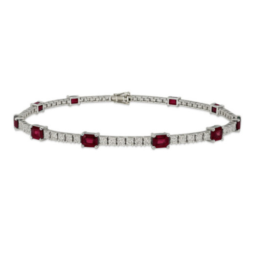 Pulsera Rubíes y Diamantes Riviere Oro Blanco Delphina - Pulseras Piedras Color