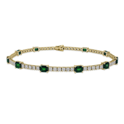 Pulsera Esmeraldas y Diamantes Riviere Oro Amarillo Delphina - Pulseras Piedras Color