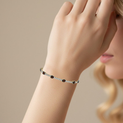 Ruby and Diamond Riviere Bracelet in Rose Gold by Delphina - Stones Color Bracelets 2