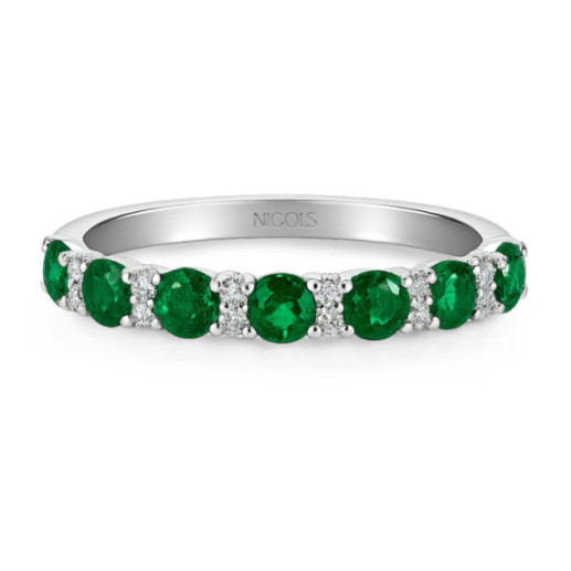 Diamond, Emerald, and White Gold Azalea Ring - Emerald rings