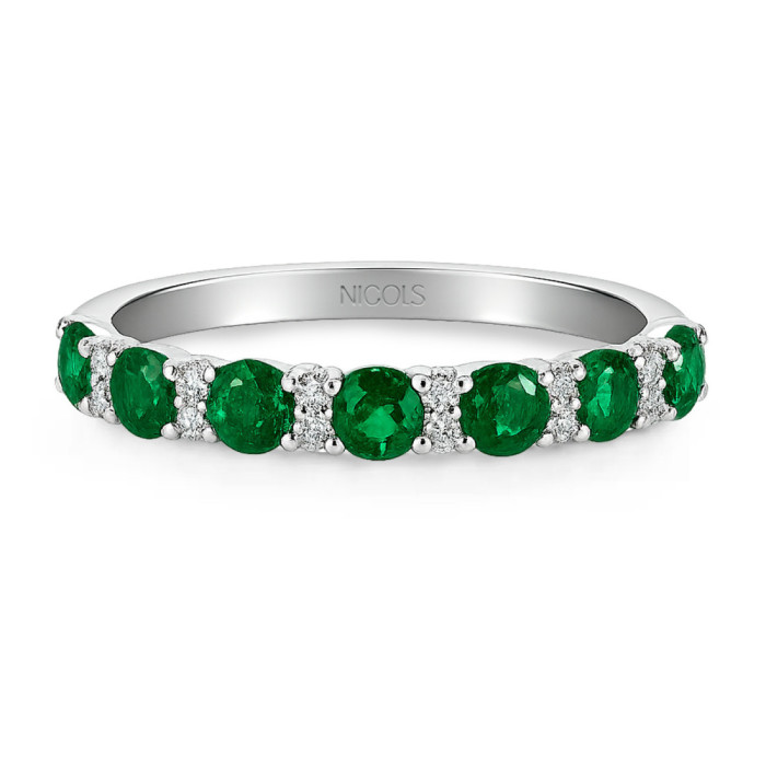 Diamond, Emerald, and White Gold Azalea Ring - Emerald rings