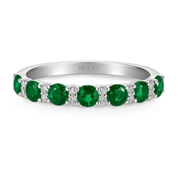 Anillo Diamantes Esmeraldas Oro Blanco Azalea - Anillos de Esmeralda