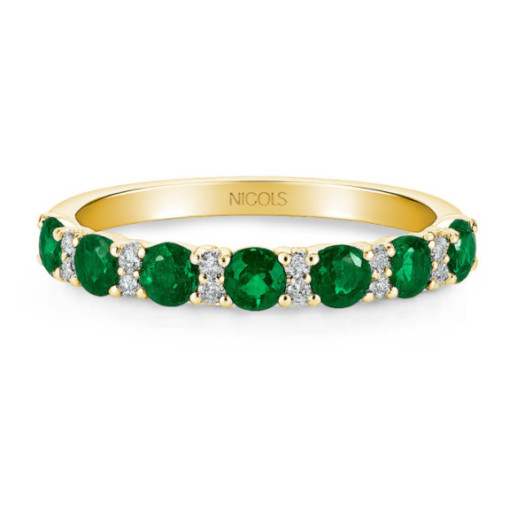 Anillo Diamantes Esmeraldas Oro Amarillo Azalea - Bagues d'émeraude