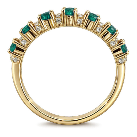 Anillo Diamantes Esmeraldas Oro Amarillo Azalea - Smeraldo