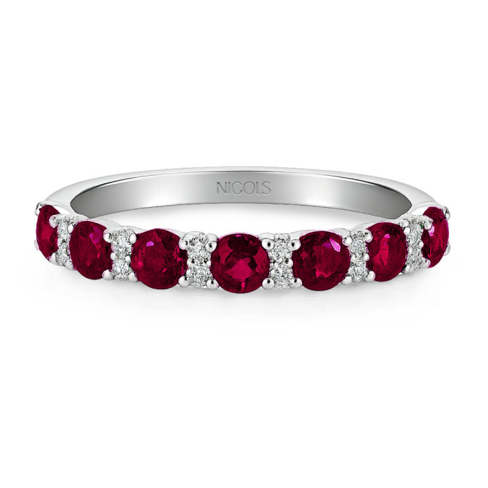 Anillo Diamantes Rubíes Oro Blanco Azalea - Anillos de Rubí