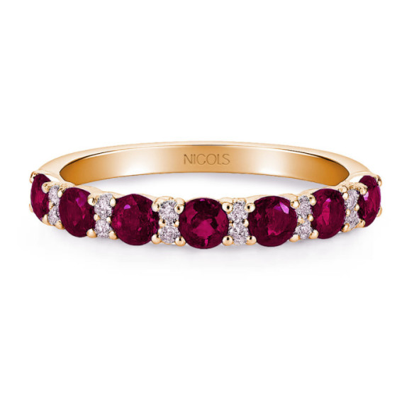 Anillo Diamantes Rubíes Oro Rosa Azalea - Anillos de Rubí