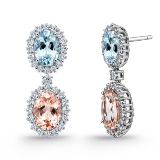 Pendientes Morganitas, Aguamarinas y Diamantes Oro Blanco Red Carpet - largos