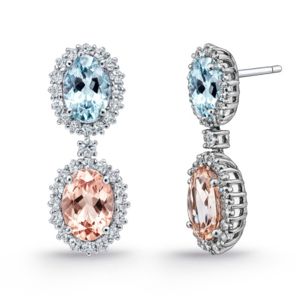 Morganite, Aquamarine and Diamond Earrings in White Gold Red Carpet - Long