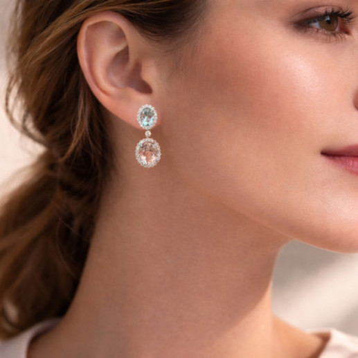 Morganite, Aquamarine and Diamond Earrings in White Gold Red Carpet - Long 2
