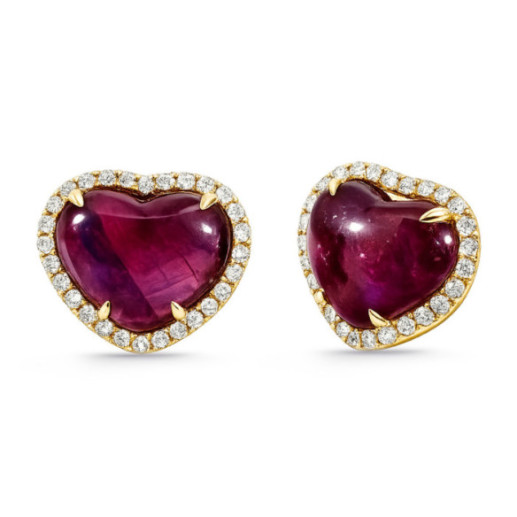 Pendientes Collar Corazón Rubí y Diamantes Oro Amarillo Red Carpet - Pendientes de Piedras Roja