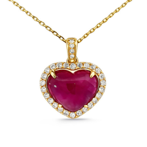 Collar Corazón Rubí y Diamantes Oro Amarillo Red Carpet - Collares de Piedras Rojas