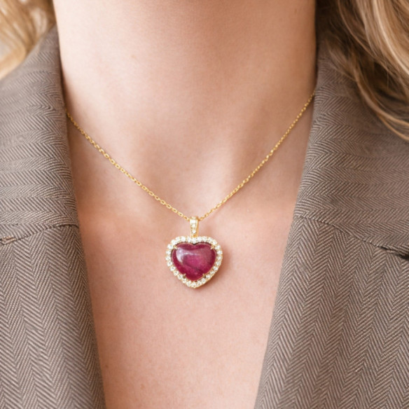 Collar Corazón Rubí y Diamantes Oro Amarillo Red Carpet - Collane in pietra rossa