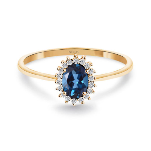 Anillo Topacio London Azul y Diamantes Oro Rosa Candy - Anelli altre pietre preziose