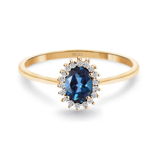 Anillo Topacio London Azul y Diamantes Oro Rosa Candy - Anillos Otras Piedras Preciosas