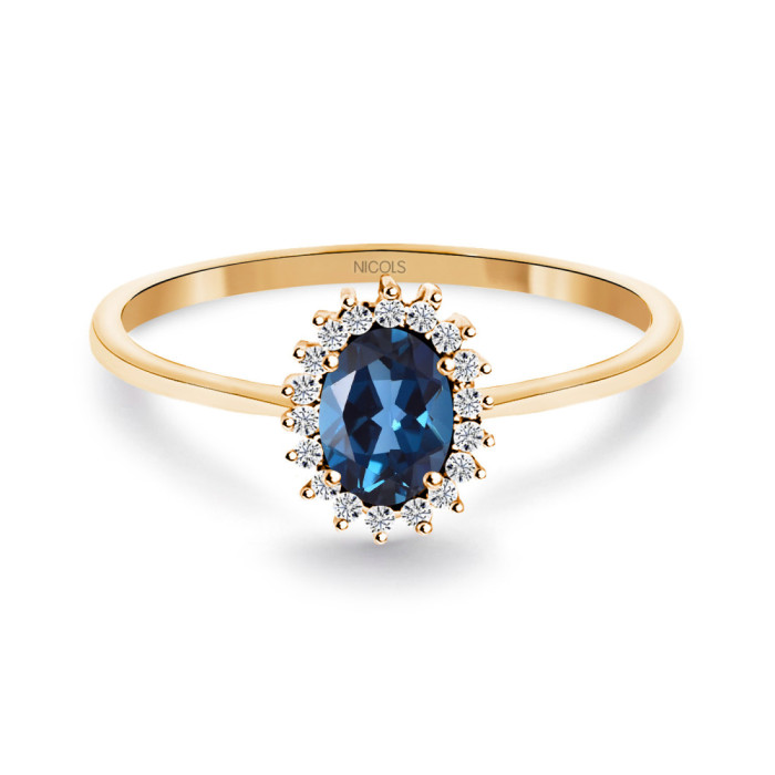 Anillo Topacio London Azul y Diamantes Oro Rosa Candy - Bagues Autres pierres précieuses
