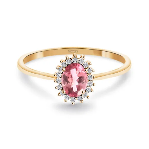 Anillo Turmalina Rosa y Diamantes Oro Rosa Candy - Anillos Otras Piedras Preciosas