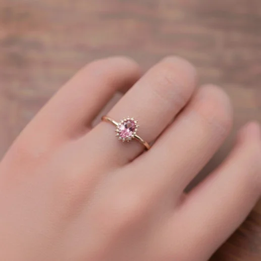 Anillo Turmalina Rosa y Diamantes Oro Rosa Candy - Anillos Otras Piedras Preciosas 2