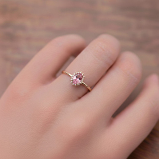 Anillo Turmalina Rosa y Diamantes Oro Rosa Candy - Anillos Otras Piedras Preciosas 2
