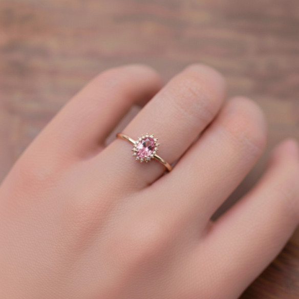 Anillo Turmalina Rosa y Diamantes Oro Rosa Candy - Anillos Otras Piedras Preciosas
