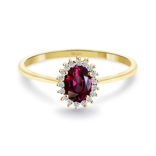 Anillo Rodolita y Diamantes Oro Amarillo Candy - Anillos Otras Piedras Preciosas