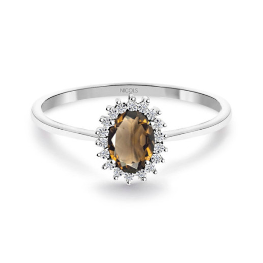 Anillo Cuarzo Fumé y Diamantes Oro Blanco Candy - Anillos Otras Piedras Preciosas
