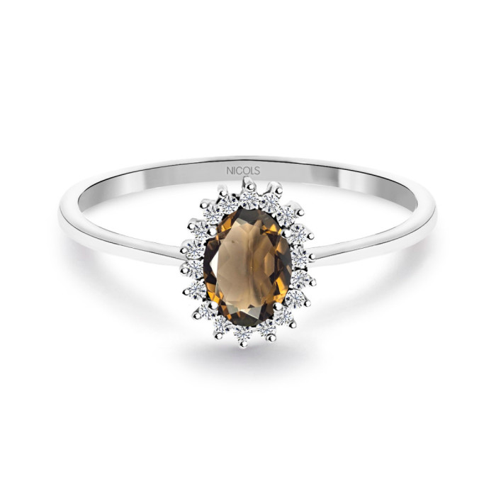 Anillo Cuarzo Fumé y Diamantes Oro Blanco Candy - Anéis Outras pedras preciosas
