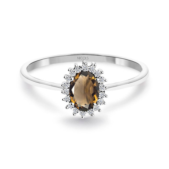 Anillo Cuarzo Fumé y Diamantes Oro Blanco Candy - Anéis Outras pedras preciosas