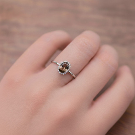 Anillo Cuarzo Fumé y Diamantes Oro Blanco Candy - Anillos Otras Piedras Preciosas 2