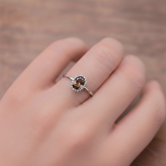 Anillo Cuarzo Fumé y Diamantes Oro Blanco Candy - Anéis Outras pedras preciosas