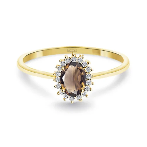 Anillo Cuarzo Fumé y Diamantes Oro Amarillo Candy - Anillos Otras Piedras Preciosas