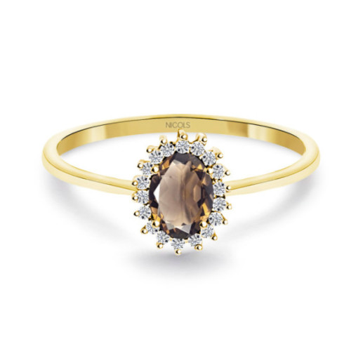Smoky Quartz and Diamond Ring in Candy Yellow Gold - Rings other precious stones